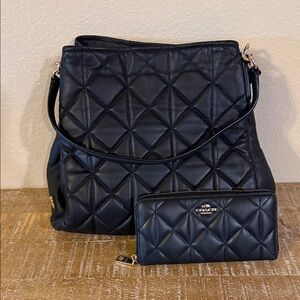 Coach Quilted Black Shoulder Bag and Wallet Set